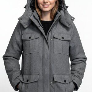 🧥 ROOTS Stylish Women's Down Hooded Insulated Jacket Sz (S) – Grey Winter Coat